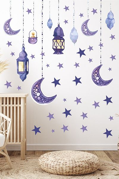Grafikup Ramadan Ornament - Soft Purple Sticker Decorațiuni de perete din sticlă cu tematică Set
