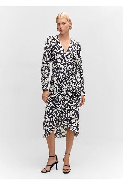 MANGO Woman Patterned wrap-cut dress