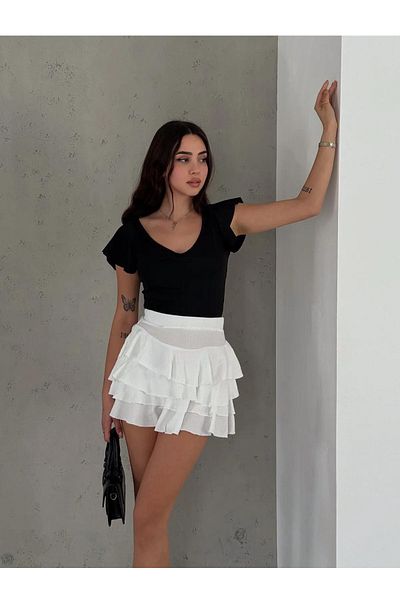 VİAJE Fusta mini albă cu talie înaltă pentru femei V0606
