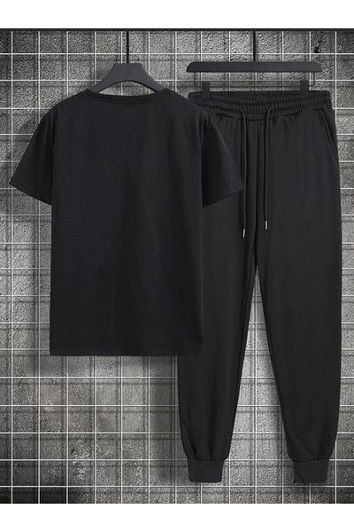 Sky Light Unisex Black Line Printed T-Shirt - Black Jogger