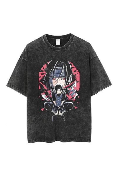 Touz Moda Πλενόμενο Anime Naruto Itachi με στάμπα Unisex Oversize Vintage T-shirt