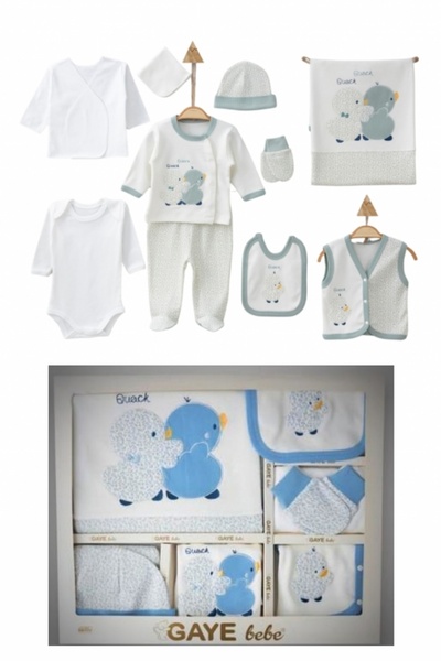 Gaye Bebe Natural Bebek Takım Mavi Yerli %100 Pamuk Hastane Çıkışı