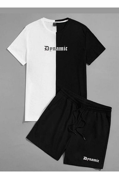 Sky Light Unisex Black-White Printed T-Shirt - Black Shorts - Summer