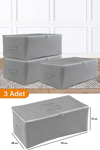 Serstil 3 Pieces - Small Size Printed Detailed Anthracite Storage Bag 52 X 28 X 21 Cm
