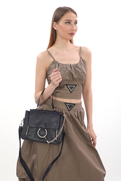 womenacs Navy Blue Laser Cut Covered Women's Handbag with Chain Accessories and Shoulder Strap