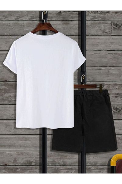 Sky Light Unisex White Printed T-Shirt - Black Shorts - Summer