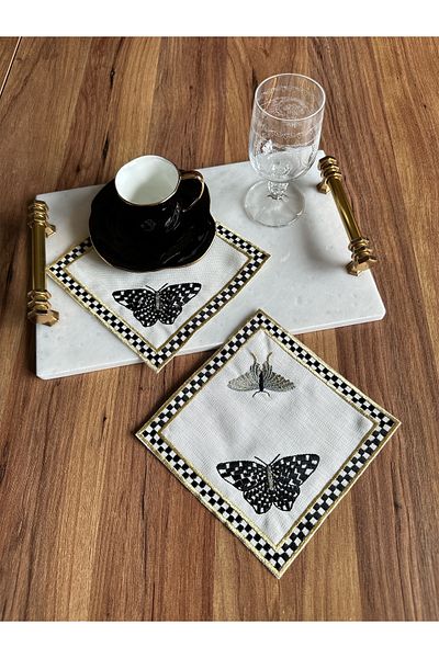 NURHAN HOME COLLECTION 2 Pieces Butterfly Patterned Embroidered Cocktail Serving Napkin
