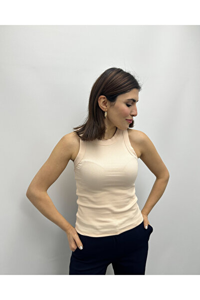 deqfashion Salmon Color Corded Halter Neck Tank Top