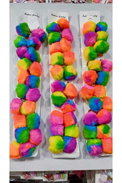 Wanderlust Brand New Plush Girls' Multi-Color Pompom Rubber Buckle Set of 2 R...