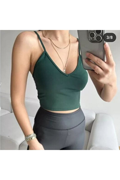 joshua المرأة الخضراء سكوبا النسيج الخامس الرقبة حبل حزام المحاصيل الأعلى