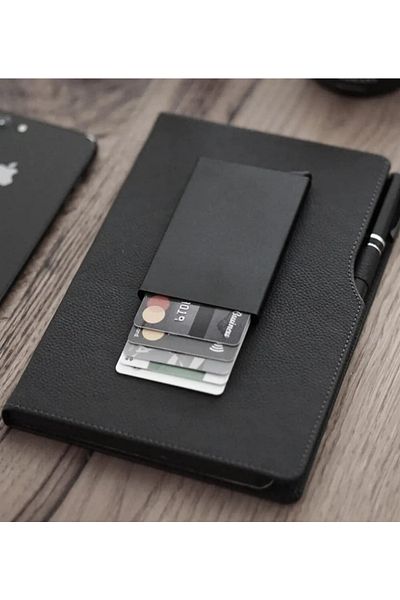 cgderi Minimalist Metal Card Holder - New Generation, RFID Blocking, Women & Men (BLACK)