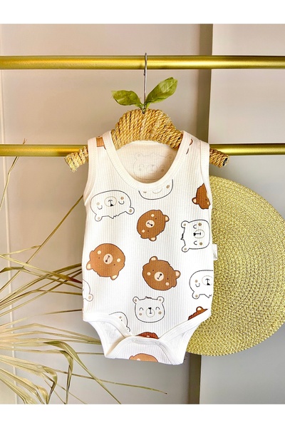 Cherry Bloom Cotton Ayıcık desenli  Kolsuz Organik pamuk zıbın