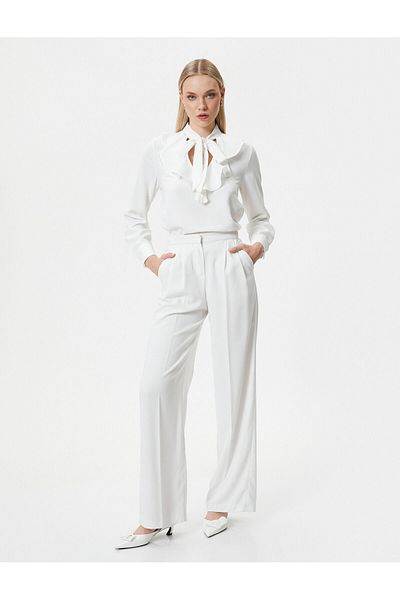Koton Scarf Collar Blouse Long Sleeve Ruffle V-Neck