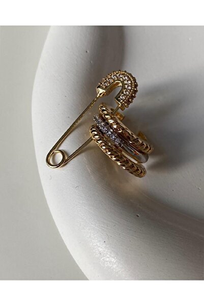 POSHHCA Çatal iğne görünümlü zirkon taşlı çelik kıkırdak küpe