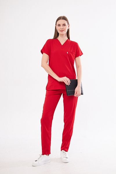 DRCLASS Tricou roșu din lycra din bumbac înalt cu mânecă liliac Doctor Nurse Jersey Scrubs Costum chirurgical