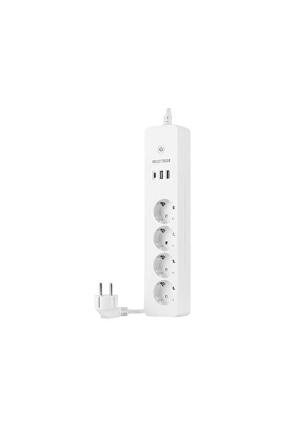 NEUTRON Akıllı Wi-Fi Destekli 4'lü Akım Korumalı Priz 2 Usb 1 Type-C Uzatma K...