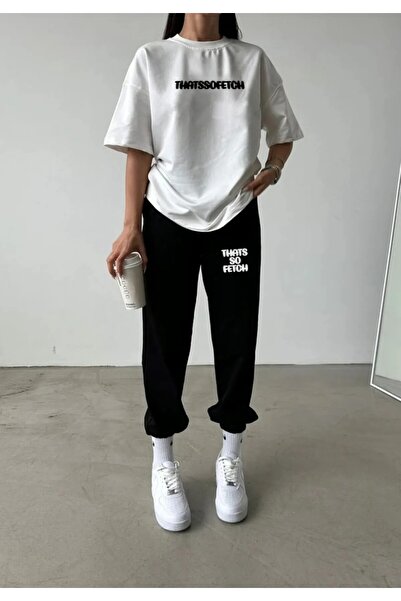 HIRSCH طقم تي شيرت نسائي أسود كبير الحجم من Thats So Fetch