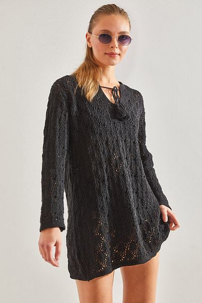 Bianco Lucci Women's Trimmed Collar Tie-Up Knitwear Tunic20246077