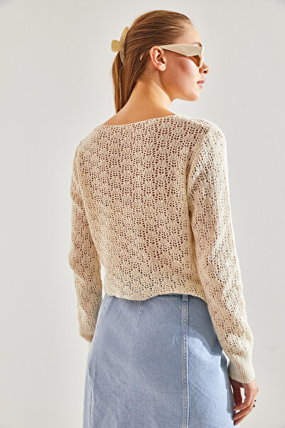 Bianco Lucci Damska ażurowa bluzka z dzianiny20246047