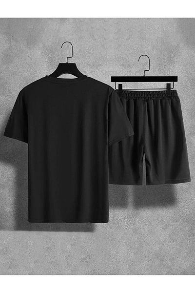 HIRSCH Men's Oversize Black Striped Shorts T-shirt Set