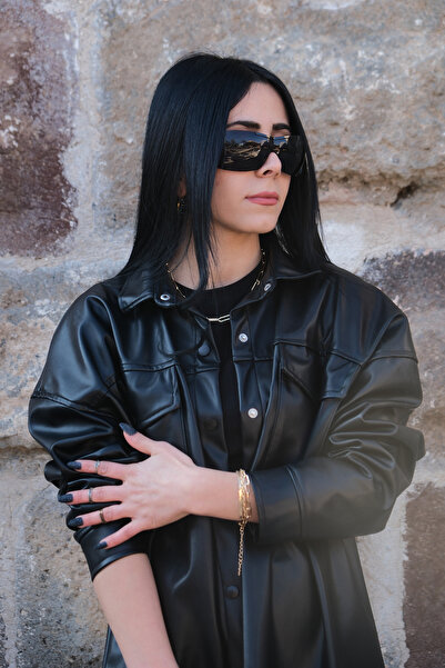 CALDİNİ Women's Black Metal Polarized Sunglasses Cs101 C2