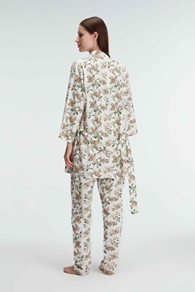 Anıl 5829 Rope Strap V-Neck Women's Floral Patterned Summer Woven Lace Detailed Pajamas Set Dressing Gown