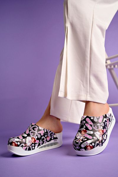 DRMOON Nurse Patterned Genuine Leather Airmax Sole Sabo Slippers