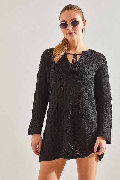 Bianco Lucci Women's Trimmed Collar Tie-Up Knitwear Tunic20246077