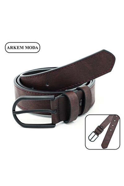 Arkem Erkek Kemer Siyah Mat Boyalı Tokalı Suni Deri Kemer 3,5 Cm Kahve Rengi