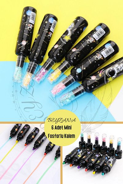 BEYZANA 6Pcs/Set Cute Astronaut Mini Marker Highlighter