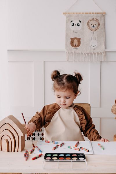 Dear Deer Love Cleo Long Sleeve Feeding & Activity Bib 1-3 years - Brown