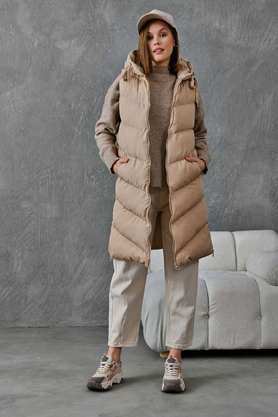 VOLT CLOTHİNG Hooded Padded Vest with Chain on the Side