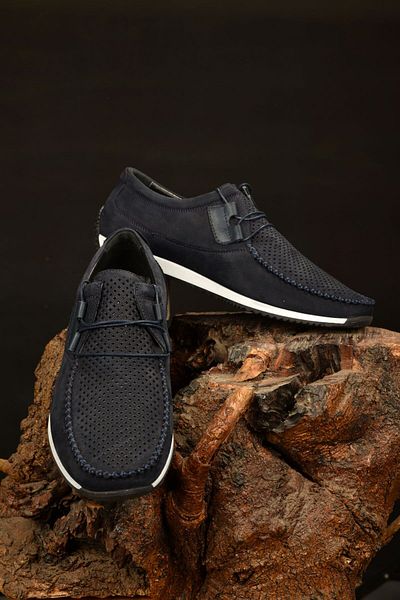 JAMES FRANCO Men's Summer Navy Blue 100% Genuine Leather Anti-Sweat Comfort Orthopedic Sole Light Casual Shoes