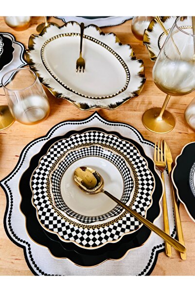 CASA DE BELLA Siyah Çizgili 48 Parça 12 Kişilik Yemek Takımı
