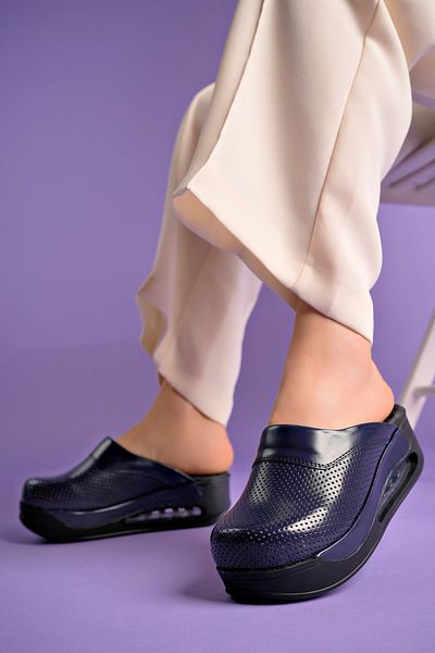 DRMOON Navy Blue Perforated Airmax Sole Sabo Slippers