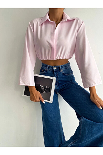 ALYA BUTİK قميص متقاطع بأكمام وردية اللون