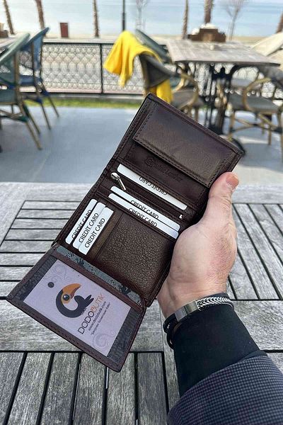 Dodo4men Ανδρικό πορτοφόλι από γνήσιο δέρμα καφέ με κέρμα (12cm X 9cm)