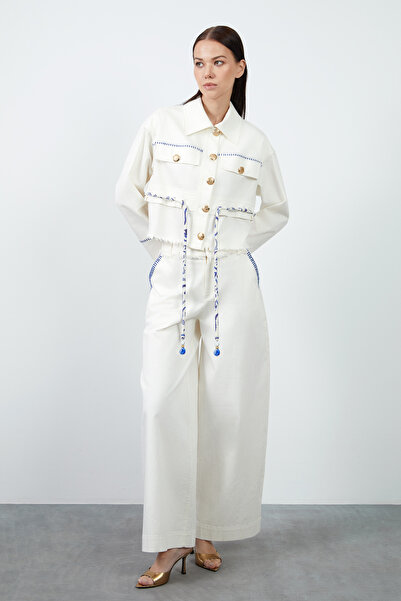 GİZİA İşleme Detaylı Beyaz Jean Pantolon