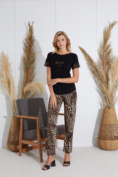 Sevim Set pijamale negre cu mânecă scurtă pentru femei C6T0N551