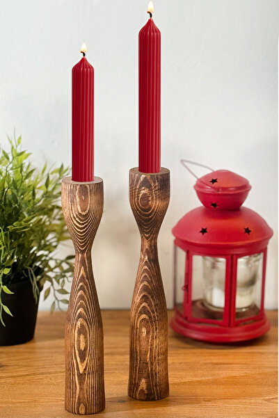 Weblonya Mumluk Ahşap Şamdan Dekoratif Mumluk 2 li 1257