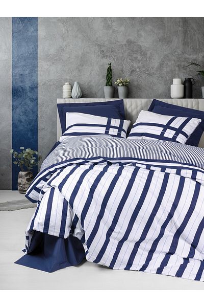 Cotton Box Σετ Παπλωματοθήκη Nobil Ranforce Διπλό Nifty Navy Blue