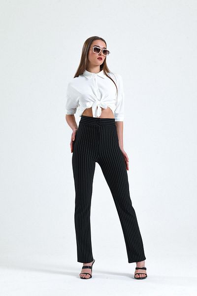 Miss Murem High Waist Striped Palazzo Palazzo Trousers-striped?Black