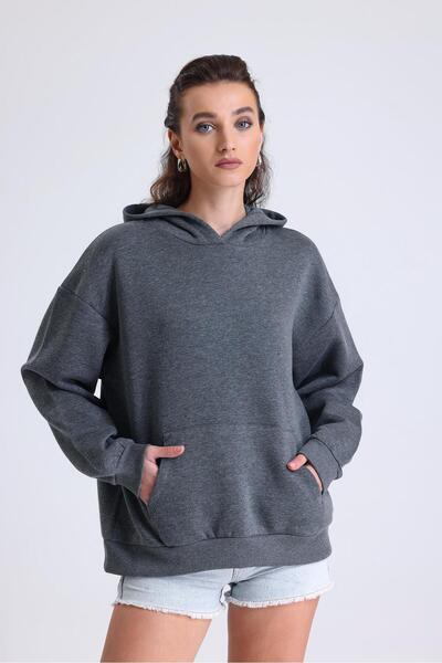 Miss Murem Hooded Kangaroo Pocket Sweat-anthracite