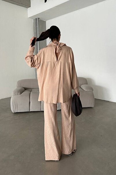 Ortaya Çık Kő Jacquard vászonszövet ing nadrág szett