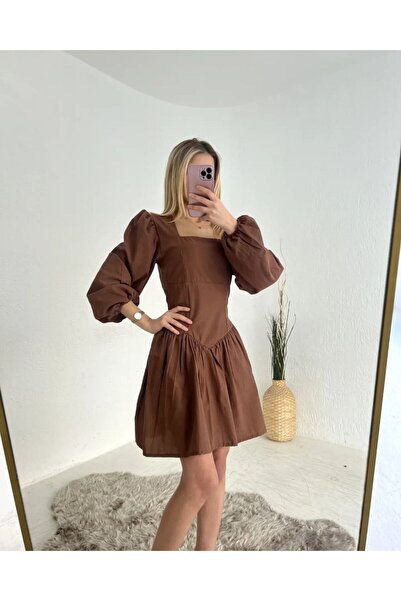 SHUGAA KADIN U YAKA POPLİN ELBİSE