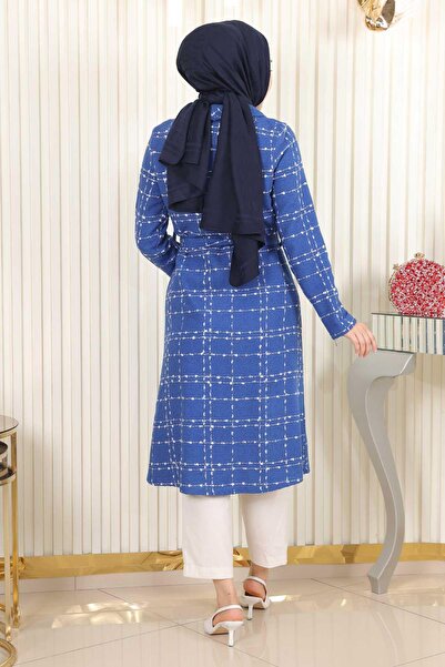 Modamihram Пальто на ґудзиках з детальним поясом, на ґудзиках, з капюшоном, індиго 19176