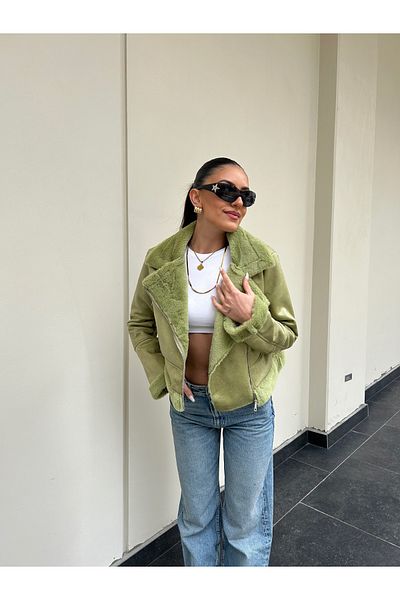 MEECY Pelzige Bikerjacke für Damen