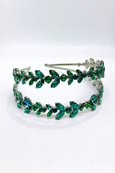 SimgeAksesuar Tamamen El Yapımı Yeşil Kristal Taşlı Şık ve Zarif Nişan Kına v...