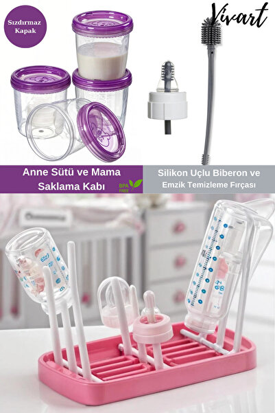 Vivart 6 Parça Biberon Emzik Temizlik Fırçası - Anne Bebek Saklama Kabı - Bib...