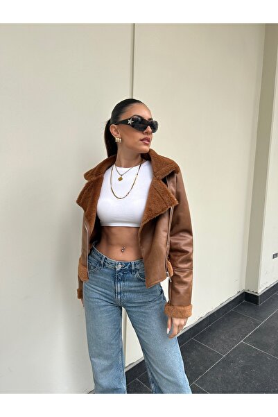 MEECY Dámská chlupatá motorkářská bunda